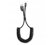 Spiralinis kabelis USB2.0 A kištukas - IP Lightning kištukas 1.0m juodas su nailoniniu šarvu Fish Eye juodas BASEUS