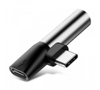 Adapteris USB C kištukas - 3.5mm stereo lizdas, su krovimo galimybe sidabrinis/juodas BASEUS